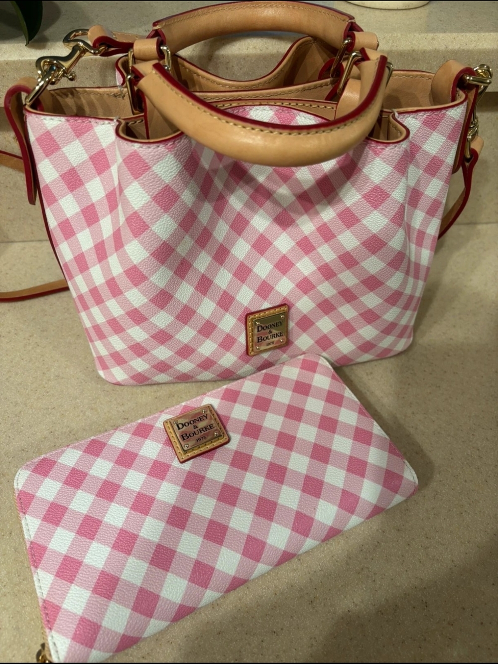Firm Price Dooney & Bourke Pink Gingham Tote with Wallet